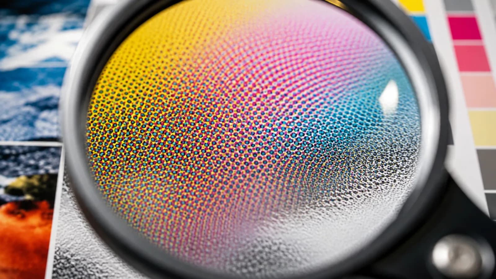 Detalle macro de impresión flexográfica mostrando patrón de trama y aparición del efecto moiré